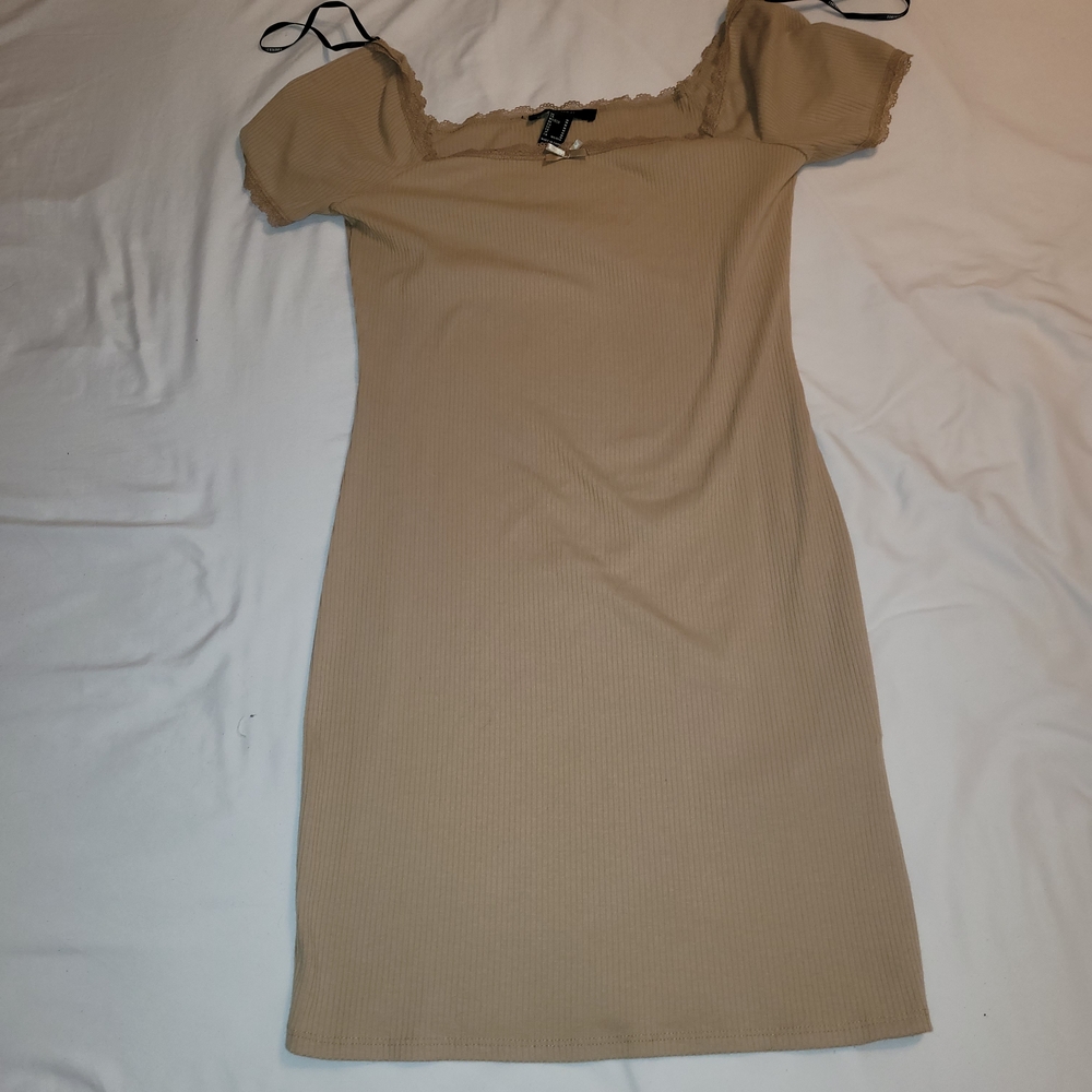 Forever 21 Tan Off-Shoulder Mini Dress